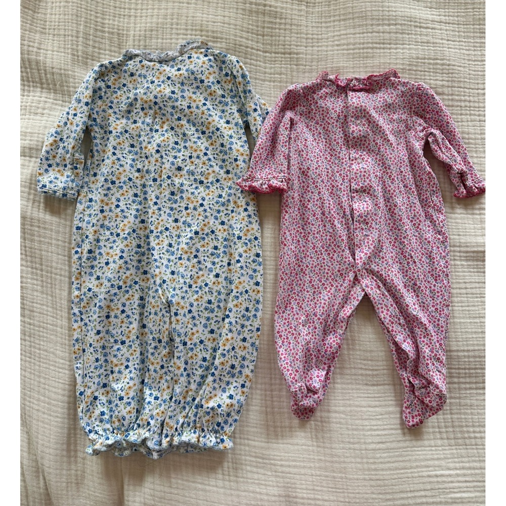 Kissy Kissy Baby Girl Floral Footie Pajamas Gown Smocked Bundle Pink Blue 0-3 - Picture 4 of 6